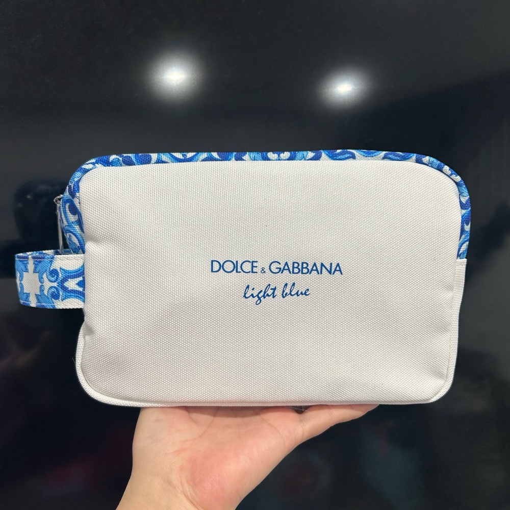 Dolce & Gabbana White Pouch with Blue Pattern